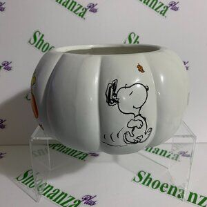 Peanuts Candy Bowl Pumpkin Thanksgiving Halloween Fall Leaves Snoopy Woodstock